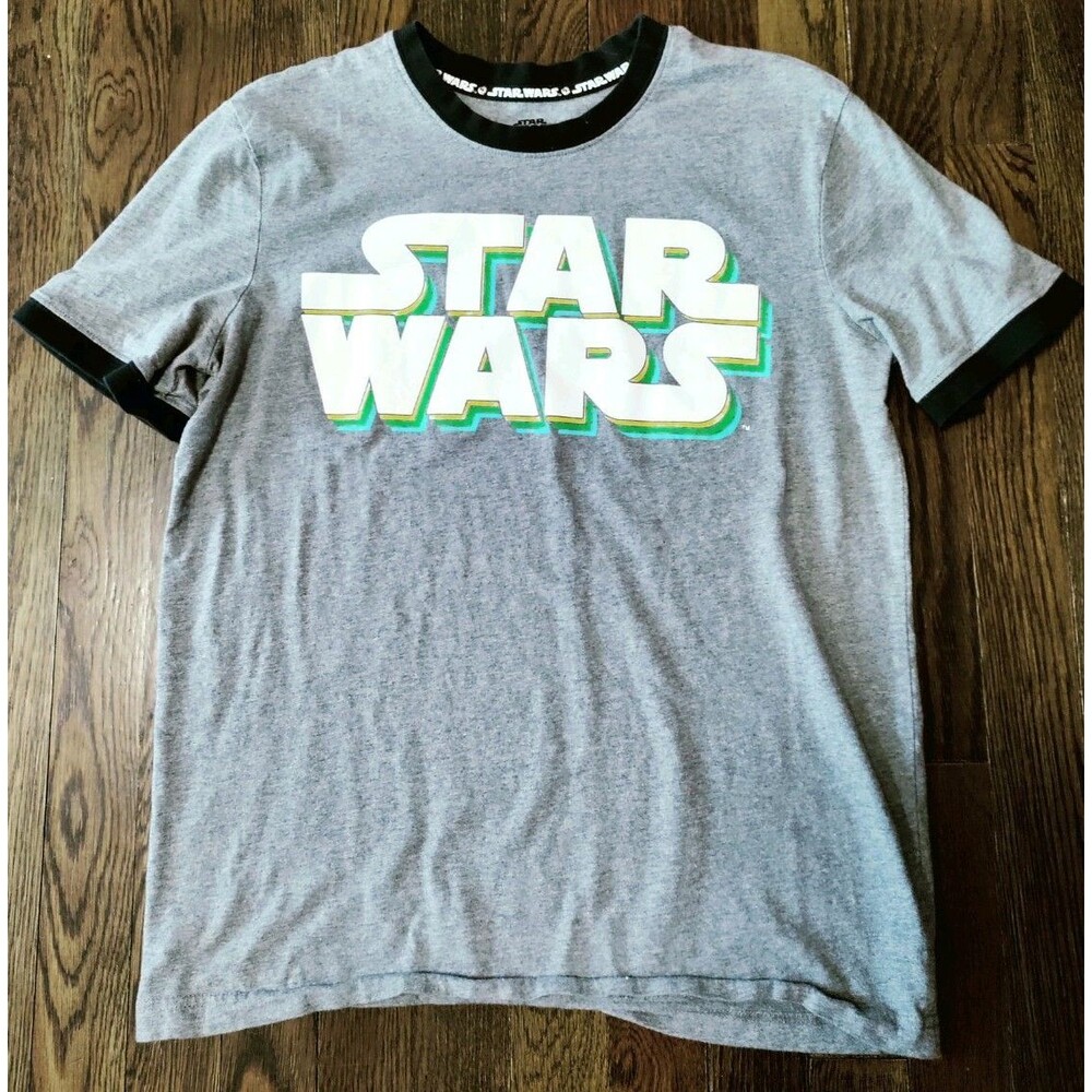Star Wars Logo Graphic Tee Short Sleeve T Shirt Size Small Grey 100% Cotton